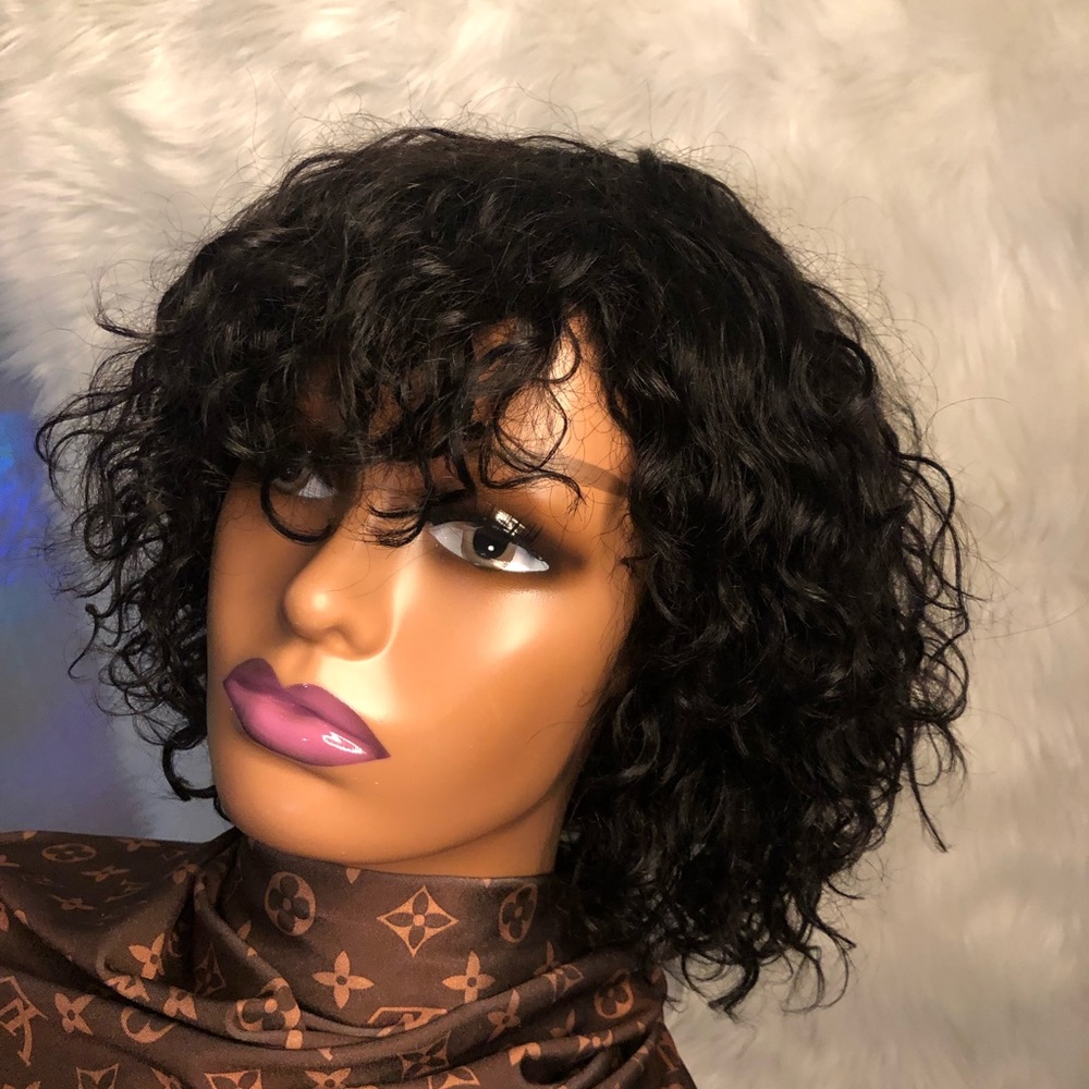 10’Indian curly Glueless Wig 100% Human Hair Wig - Picture 2 of 5